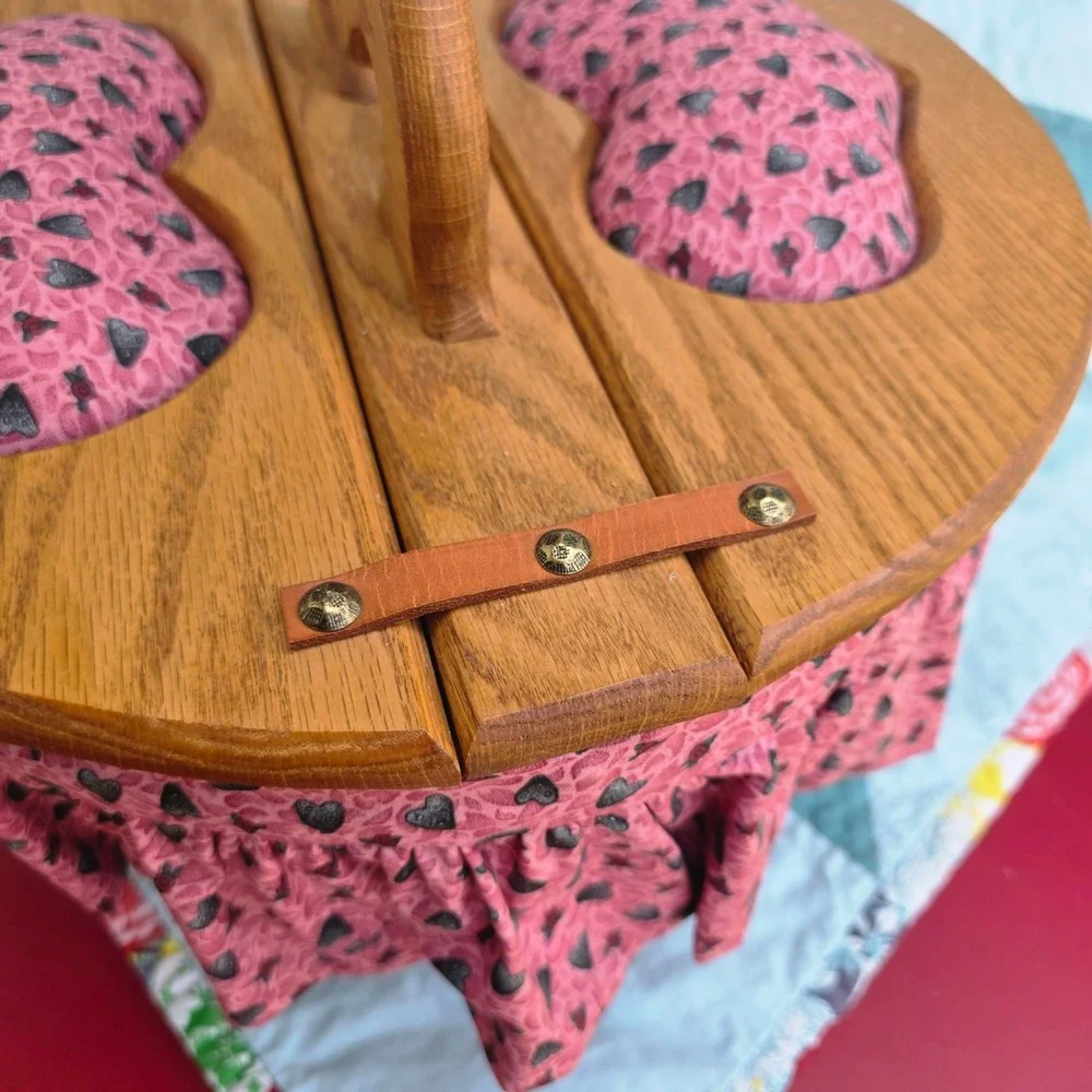 A & M Fisher Crafts Vintage Lined Basket Wood Heart Lid Pink BIG Cottagecore